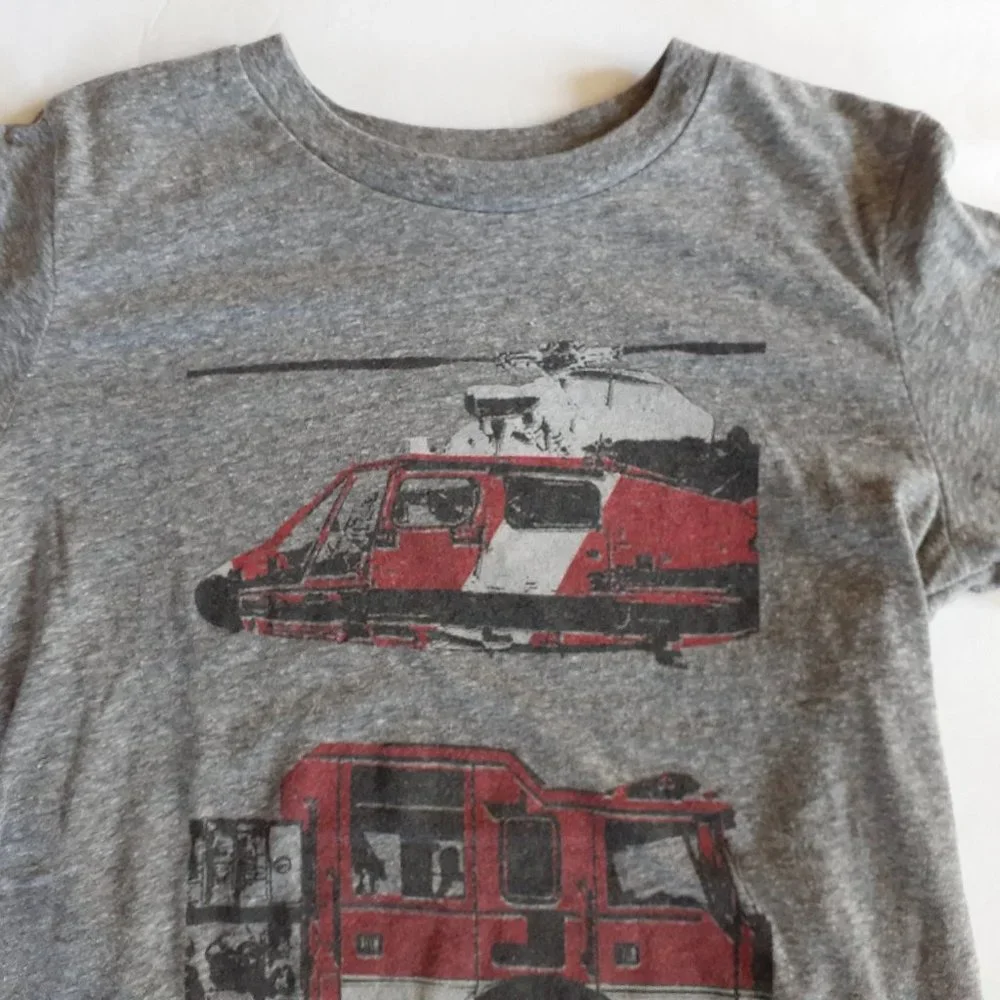 Jumping Beans Boys T-Shirt Rescue Vehicles Firetruck Long Sleeve Gray Size 7